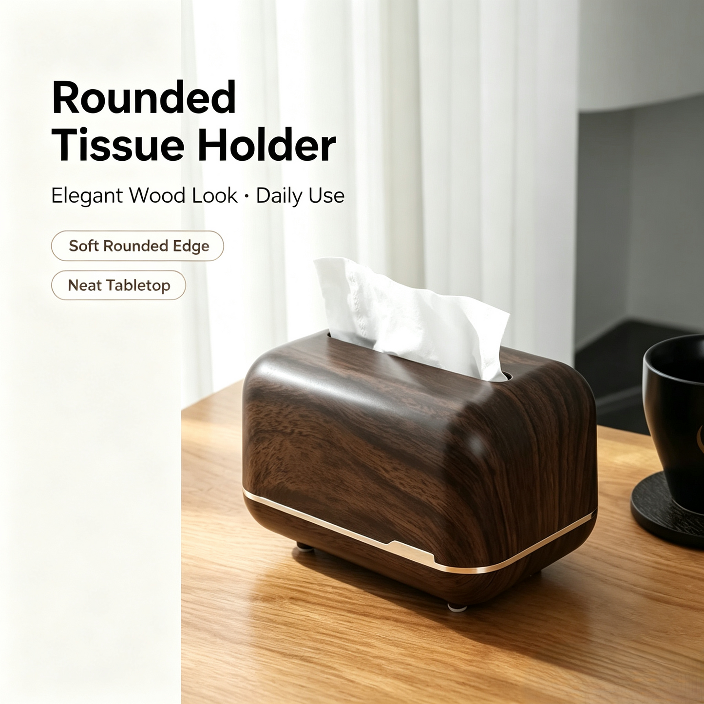 Walnut Wood Grain Tissue Box Dispenser, Decorative Rectangular Facial Tissue Holder for Bathroom, Kitchen &amp; Office