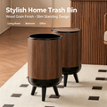 Wood Grain Round Trash Can with Tripod Base, Double Layer Detachable Waste Bin with Swing Lid