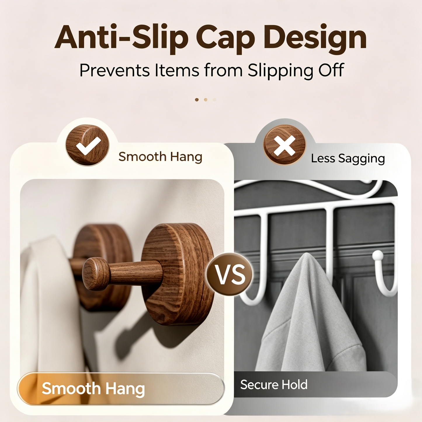 Wall Mounted Wood Grain Adhesive Hooks, Heavy Duty Aluminum Alloy Wall Hangers for Coat, Towel and Bag