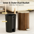 Walnut Wood Grain Pedal Trash Can, Dual-Opening Round Waste Bin with Removable Inner Bucket