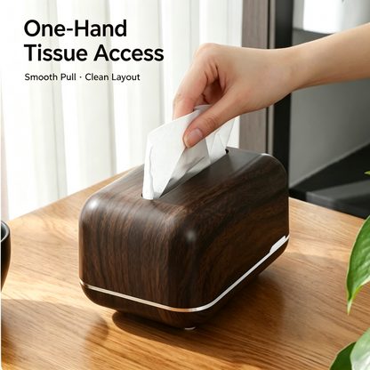 Walnut Wood Grain Tissue Box Dispenser, Decorative Rectangular Facial Tissue Holder for Bathroom, Kitchen &amp; Office