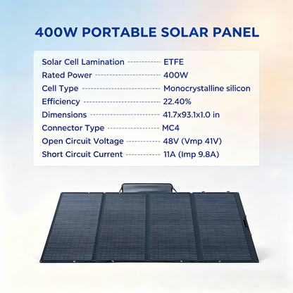 400W Portable Foldable Solar Panel with Stand - IP68 Waterproof
