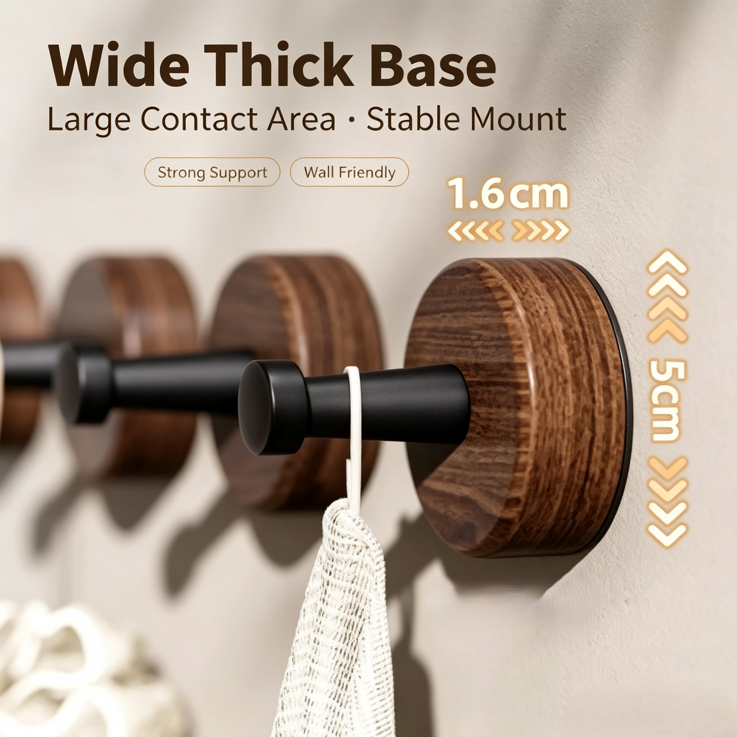 Wall Mounted Wood Grain Adhesive Hooks, Heavy Duty Aluminum Alloy Wall Hangers for Coat, Towel and Bag