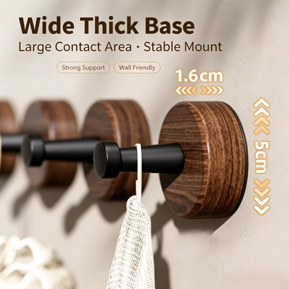 Wall Mounted Wood Grain Adhesive Hooks, Heavy Duty Aluminum Alloy Wall Hangers for Coat, Towel and Bag