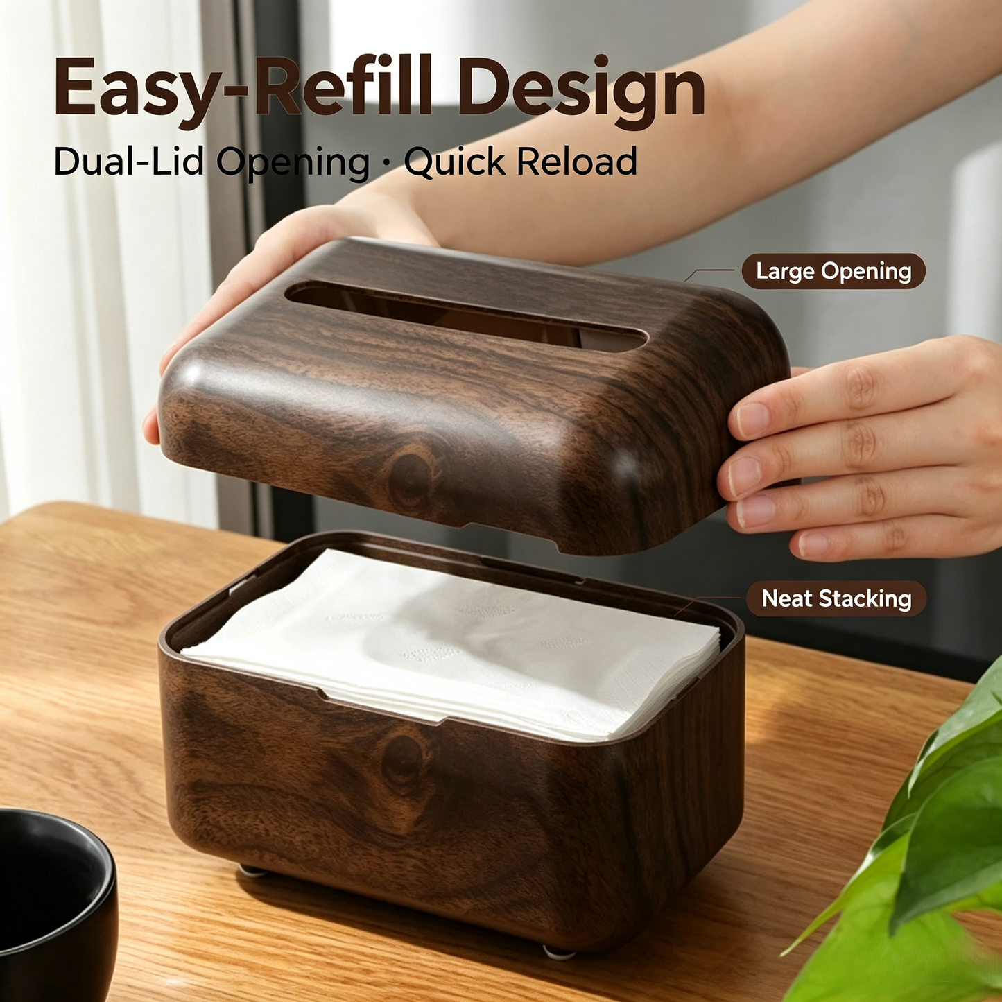 Walnut Wood Grain Tissue Box Dispenser, Decorative Rectangular Facial Tissue Holder for Bathroom, Kitchen &amp; Office