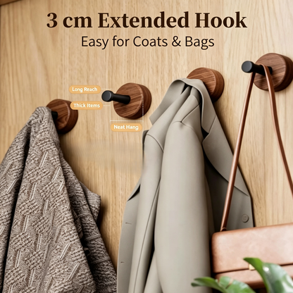 Wall Mounted Wood Grain Adhesive Hooks, Heavy Duty Aluminum Alloy Wall Hangers for Coat, Towel and Bag
