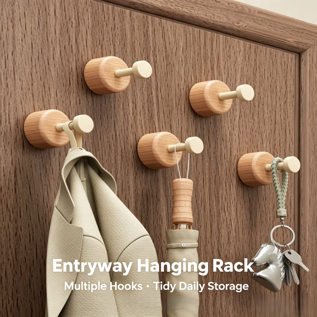 Wall Mounted Wood Grain Adhesive Hooks, Heavy Duty Aluminum Alloy Wall Hangers for Coat, Towel and Bag