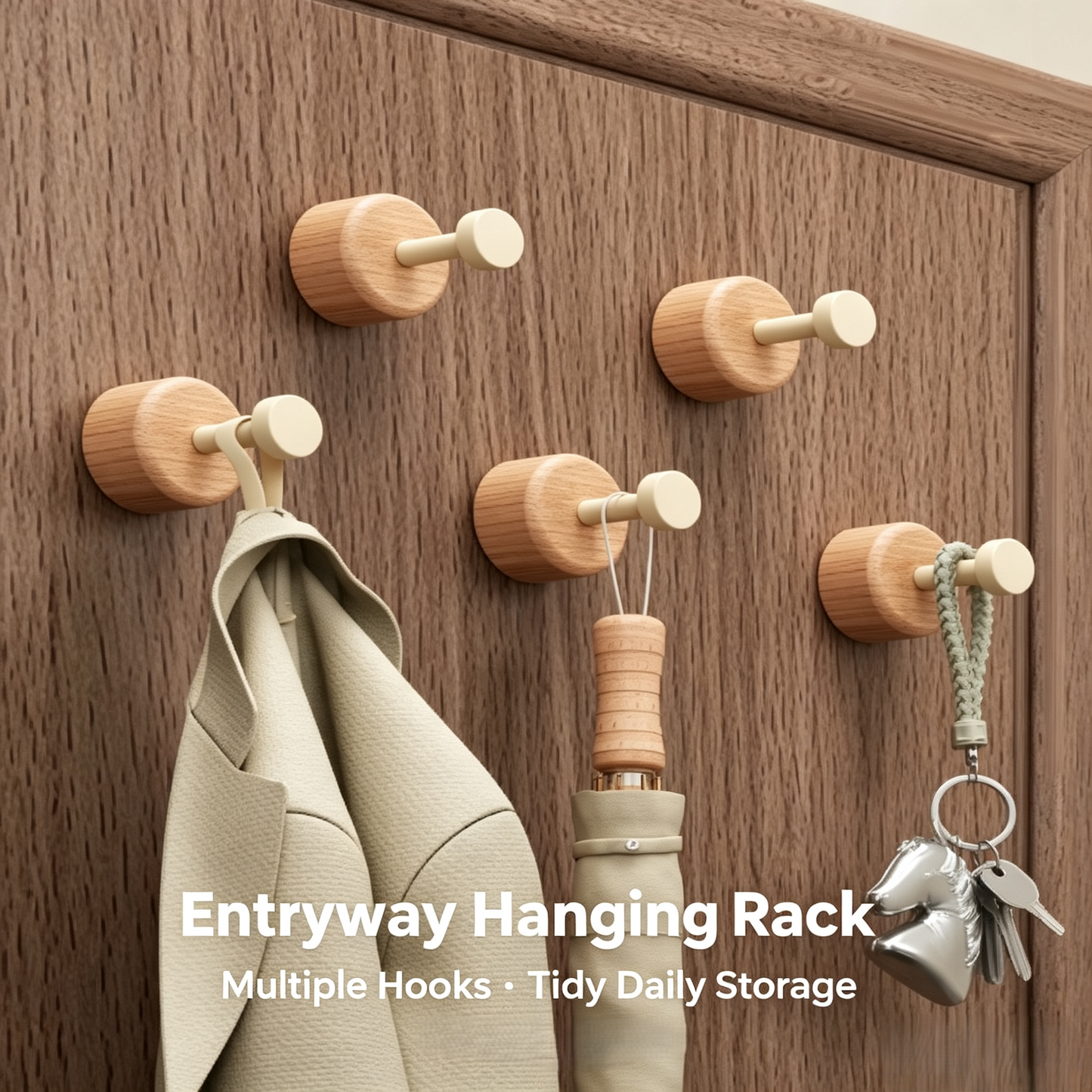 Wall Mounted Wood Grain Adhesive Hooks, Heavy Duty Aluminum Alloy Wall Hangers for Coat, Towel and Bag