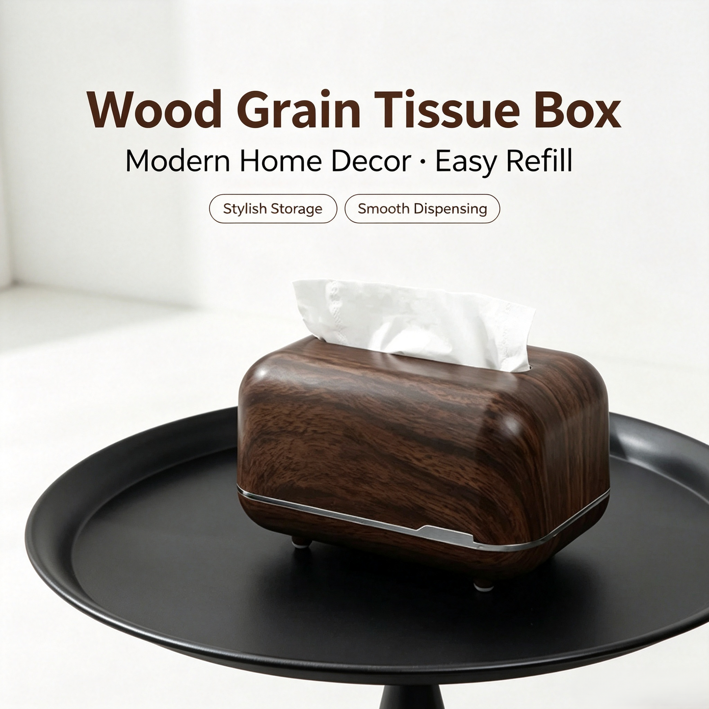 Walnut Wood Grain Tissue Box Dispenser, Decorative Rectangular Facial Tissue Holder for Bathroom, Kitchen &amp; Office