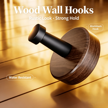 Wall Mounted Wood Grain Adhesive Hooks, Heavy Duty Aluminum Alloy Wall Hangers for Coat, Towel and Bag